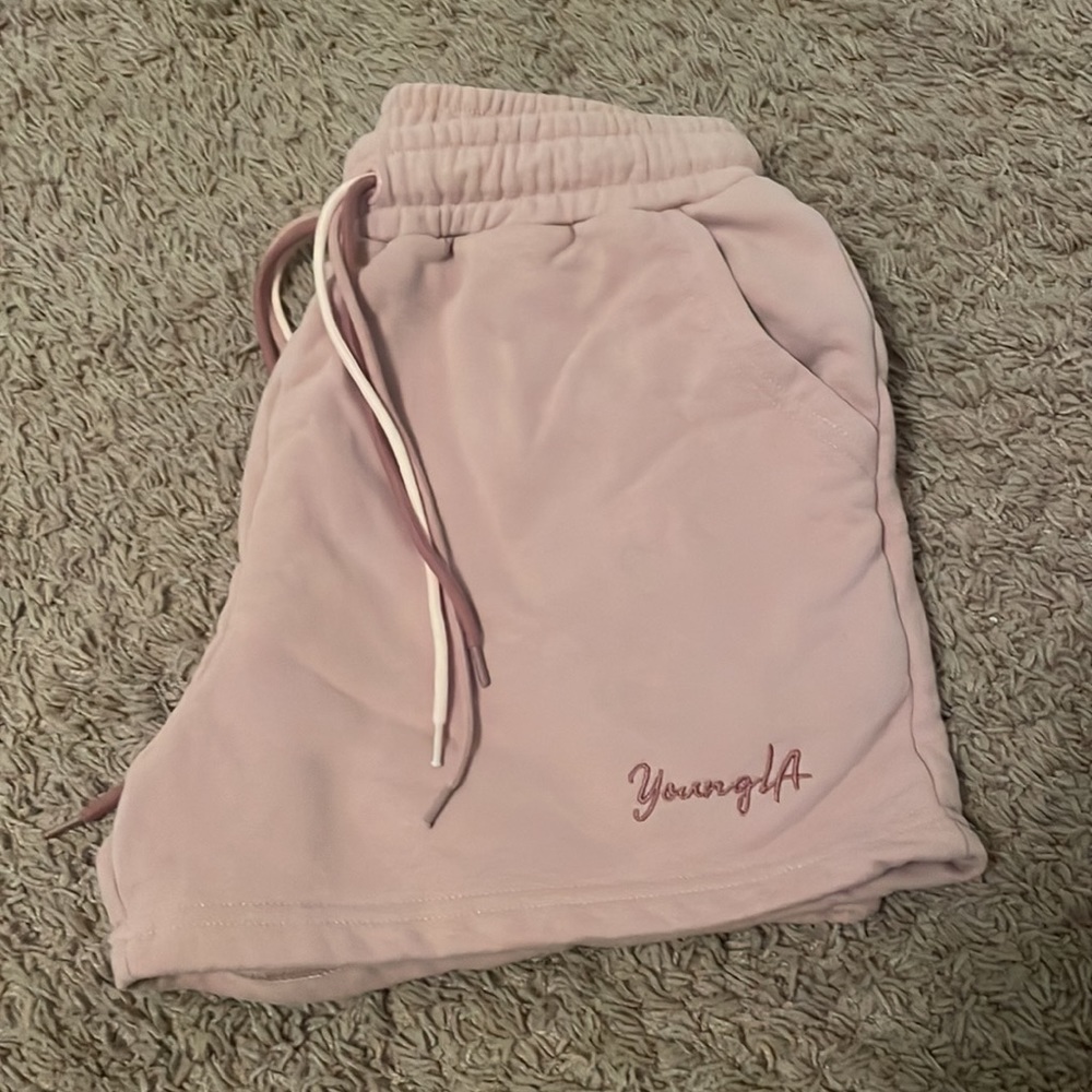 YoungLA for her W107 triple string shorts in dusty pink